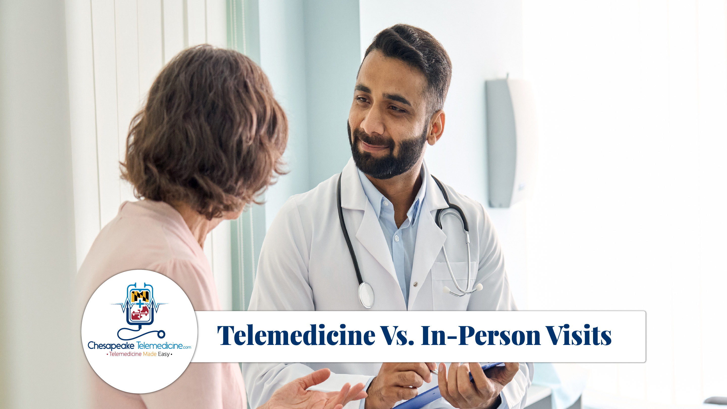 Graphic comparing telemedicine benefits, like convenience and safety, with the advantages of in-person visits.