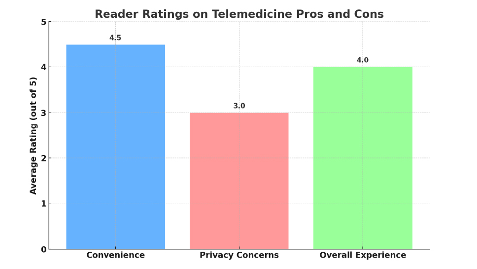 interactive bar graph showing ratings of telemedicine's convenience, privacy concerns, and overall user experience.